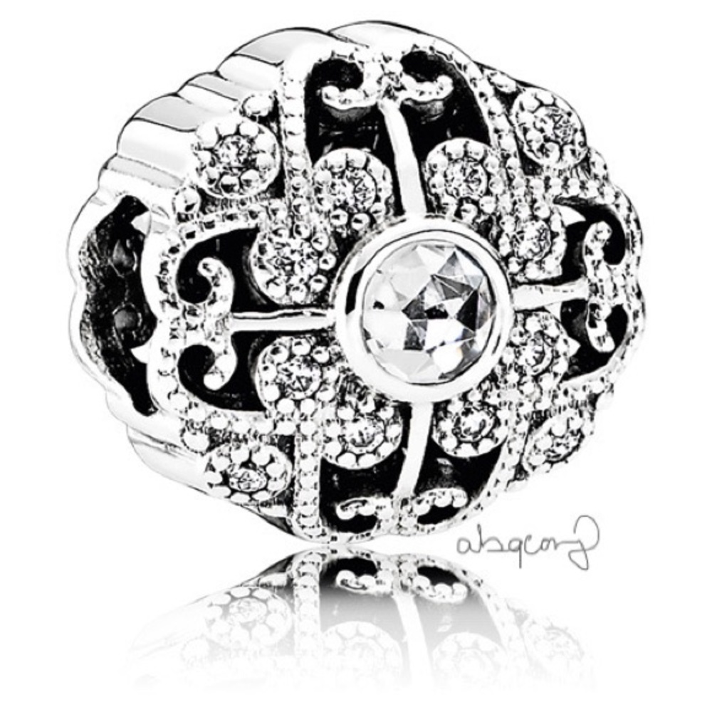 EUC Pandora 791961CZ Sterling Silver Fairytale Bloom Abstract Charm w/ Clear CZs